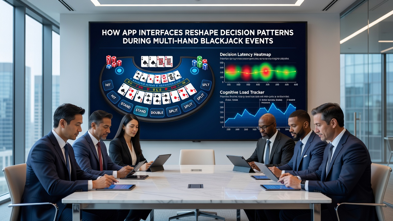 Close-up of multi-hand blackjack screen with color indicators and timer overlays