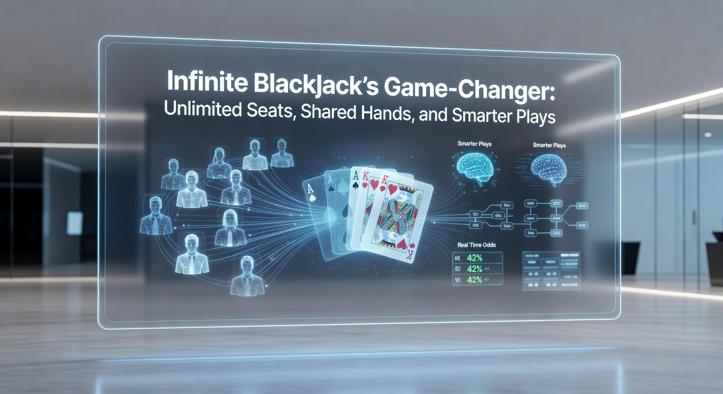 Close-up screenshot of Infinite Blackjack interface showing shared dealer hand, player bet options, and side bet payouts during live play