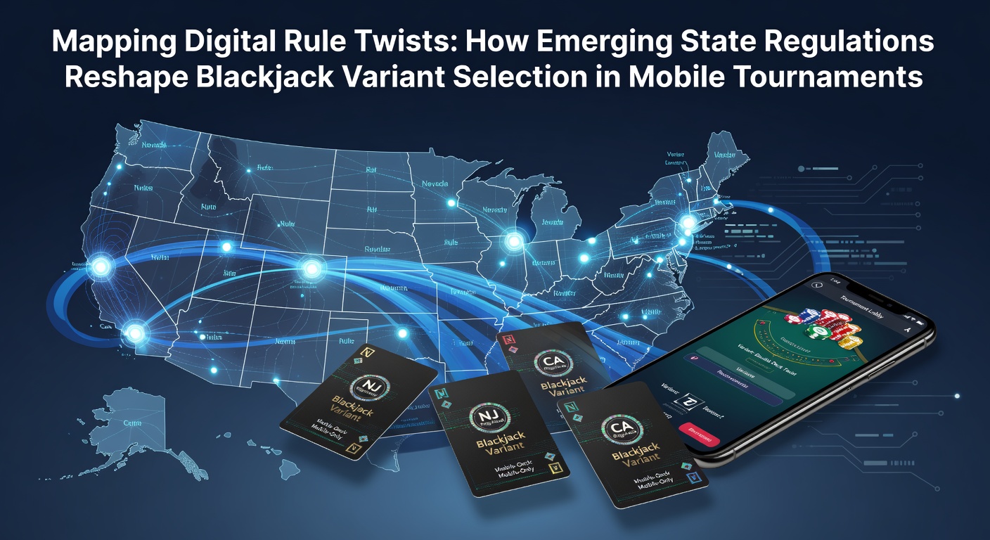 Mobile tournament interface showing various blackjack variants with regulatory compliance indicators