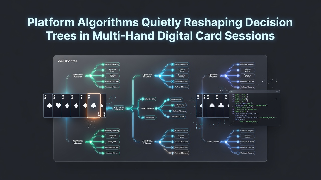 Close-up view of a digital card table showing algorithm-driven strategy suggestions overlaid on multiple active hands